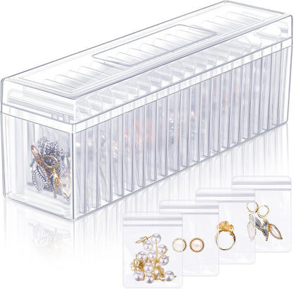 21 Pcs Acrylic Jewelry Case Organizer, Clear Jewelry Organizers Holder with Portable Anti Tarnish Storage Bags for Rings, Earrings, Necklaces, Ideal Gifts for Women (Clear)