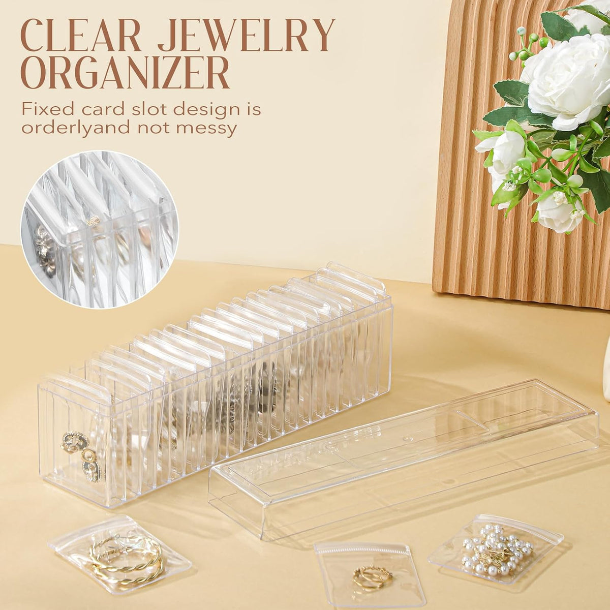 21 Pcs Acrylic Jewelry Case Organizer, Clear Jewelry Organizers Holder with Portable Anti Tarnish Storage Bags for Rings, Earrings, Necklaces, Ideal Gifts for Women (Clear)