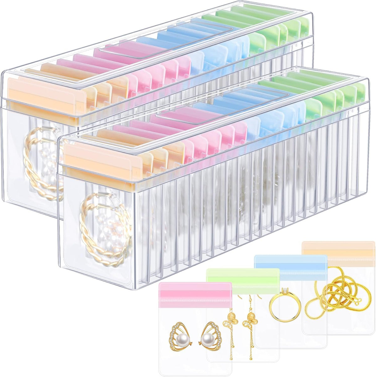 21 Pcs Acrylic Jewelry Case Organizer, Clear Jewelry Organizers Holder with Portable Anti Tarnish Storage Bags for Rings, Earrings, Necklaces, Ideal Gifts for Women (Clear)