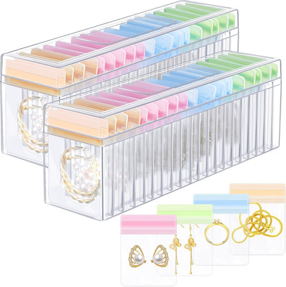 21 Pcs Acrylic Jewelry Case Organizer, Clear Jewelry Organizers Holder with Portable Anti Tarnish Storage Bags for Rings, Earrings, Necklaces, Ideal Gifts for Women (Clear)