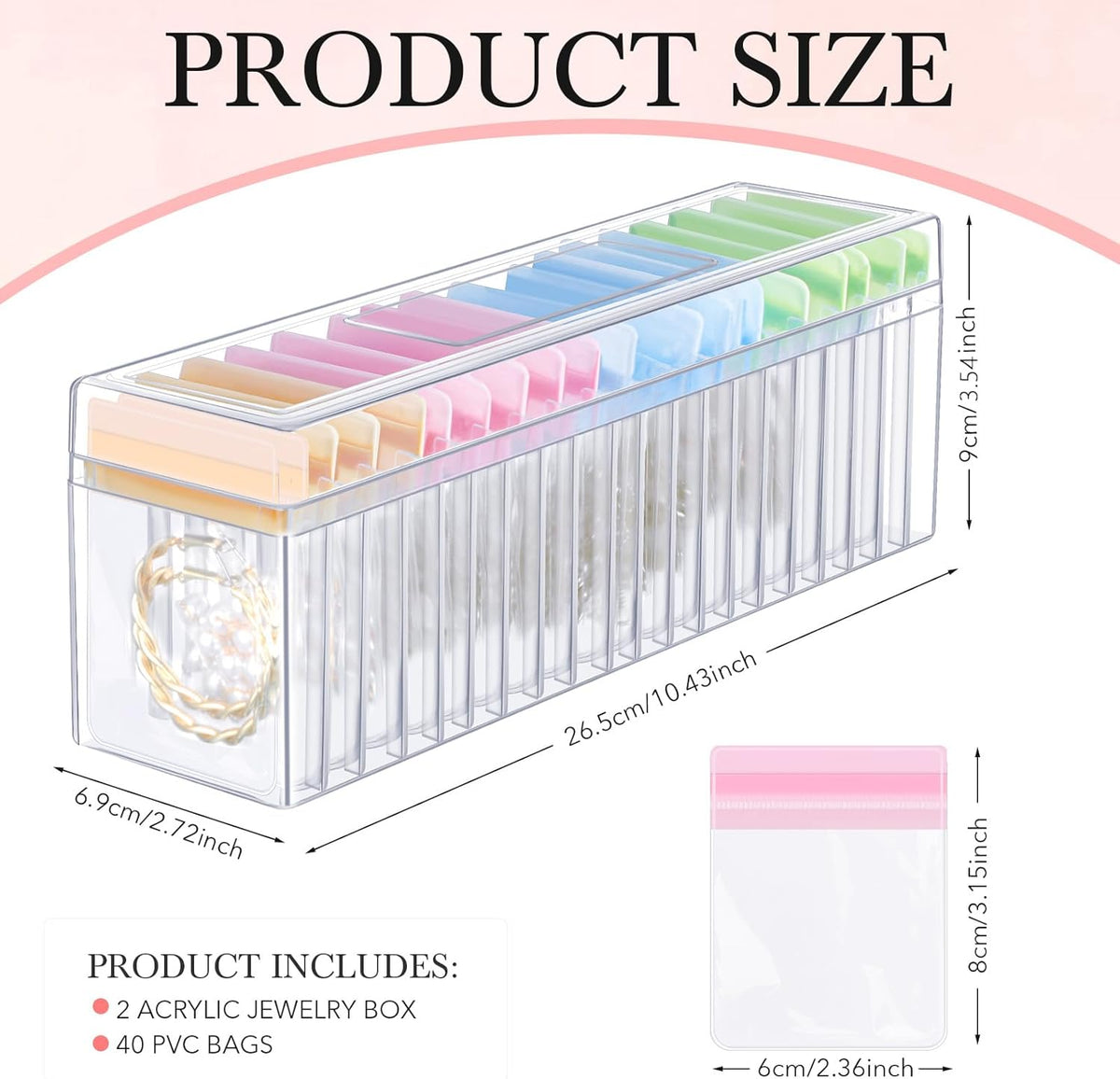 21 Pcs Acrylic Jewelry Case Organizer, Clear Jewelry Organizers Holder with Portable Anti Tarnish Storage Bags for Rings, Earrings, Necklaces, Ideal Gifts for Women (Clear)