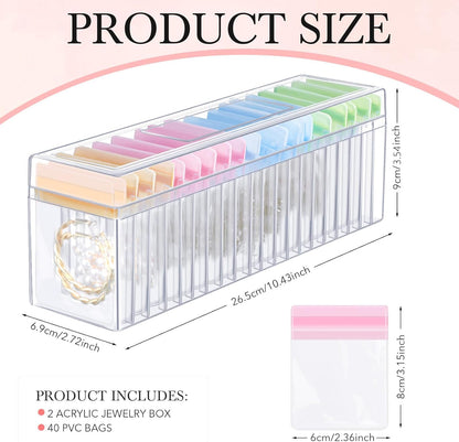 21 Pcs Acrylic Jewelry Case Organizer, Clear Jewelry Organizers Holder with Portable Anti Tarnish Storage Bags for Rings, Earrings, Necklaces, Ideal Gifts for Women (Clear)