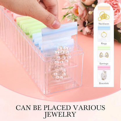 21 Pcs Acrylic Jewelry Case Organizer, Clear Jewelry Organizers Holder with Portable Anti Tarnish Storage Bags for Rings, Earrings, Necklaces, Ideal Gifts for Women (Clear)