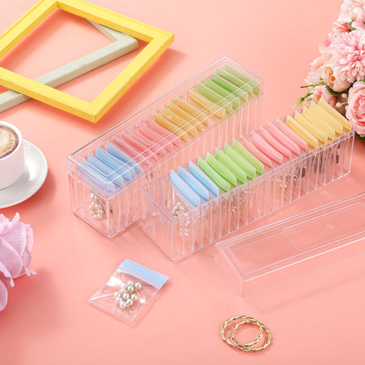 21 Pcs Acrylic Jewelry Case Organizer, Clear Jewelry Organizers Holder with Portable Anti Tarnish Storage Bags for Rings, Earrings, Necklaces, Ideal Gifts for Women (Clear)