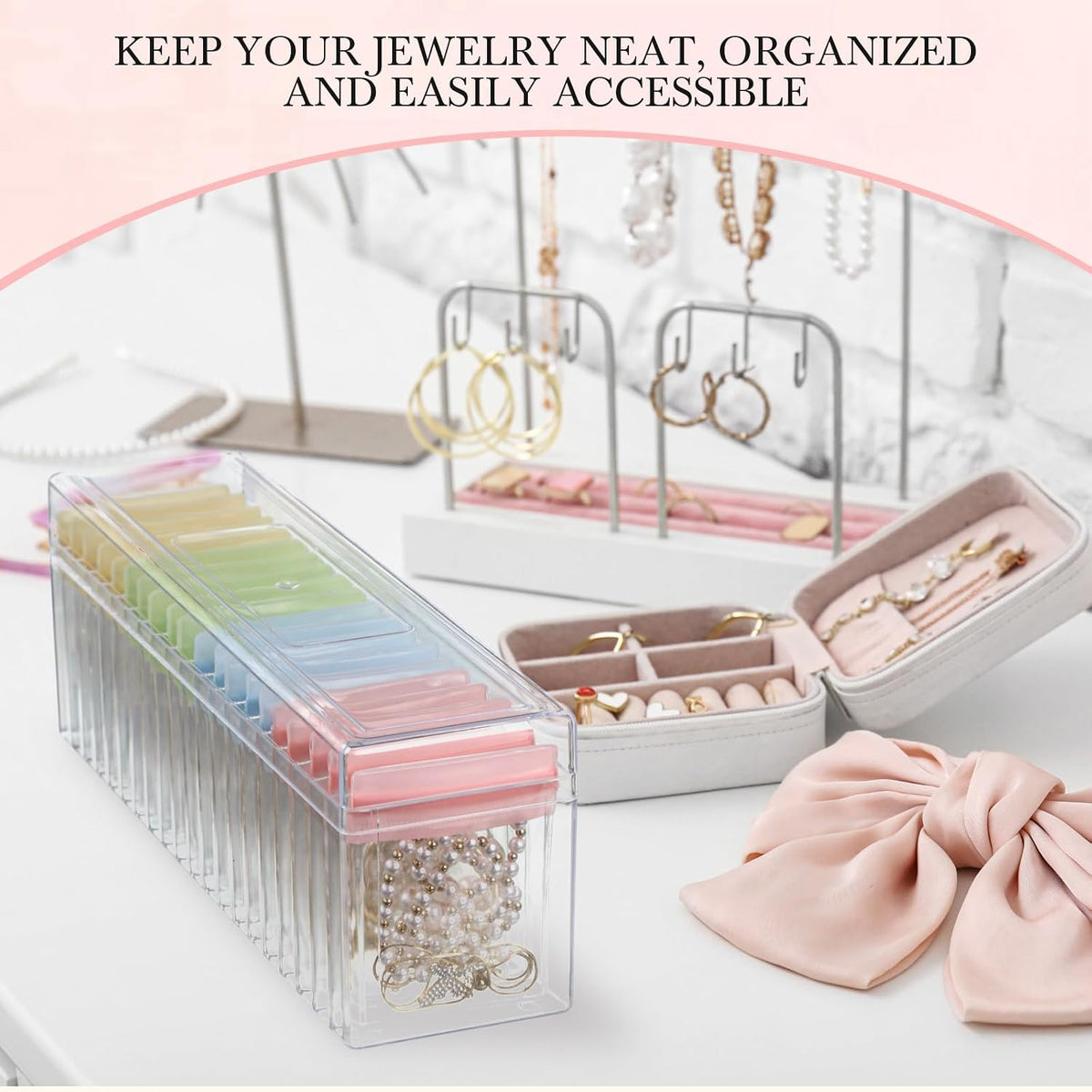 21 Pcs Acrylic Jewelry Case Organizer, Clear Jewelry Organizers Holder with Portable Anti Tarnish Storage Bags for Rings, Earrings, Necklaces, Ideal Gifts for Women (Clear)