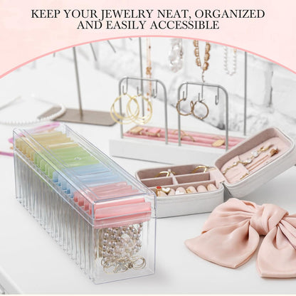 21 Pcs Acrylic Jewelry Case Organizer, Clear Jewelry Organizers Holder with Portable Anti Tarnish Storage Bags for Rings, Earrings, Necklaces, Ideal Gifts for Women (Clear)