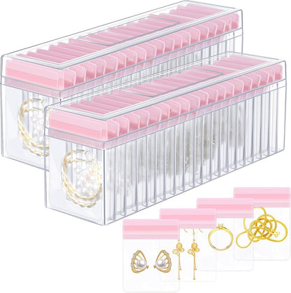 21 Pcs Acrylic Jewelry Case Organizer, Clear Jewelry Organizers Holder with Portable Anti Tarnish Storage Bags for Rings, Earrings, Necklaces, Ideal Gifts for Women (Clear)