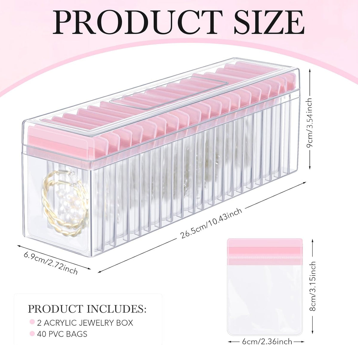 21 Pcs Acrylic Jewelry Case Organizer, Clear Jewelry Organizers Holder with Portable Anti Tarnish Storage Bags for Rings, Earrings, Necklaces, Ideal Gifts for Women (Clear)