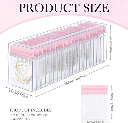 21 Pcs Acrylic Jewelry Case Organizer, Clear Jewelry Organizers Holder with Portable Anti Tarnish Storage Bags for Rings, Earrings, Necklaces, Ideal Gifts for Women (Clear)