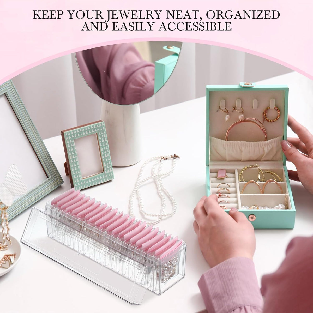 21 Pcs Acrylic Jewelry Case Organizer, Clear Jewelry Organizers Holder with Portable Anti Tarnish Storage Bags for Rings, Earrings, Necklaces, Ideal Gifts for Women (Clear)