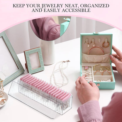 21 Pcs Acrylic Jewelry Case Organizer, Clear Jewelry Organizers Holder with Portable Anti Tarnish Storage Bags for Rings, Earrings, Necklaces, Ideal Gifts for Women (Clear)