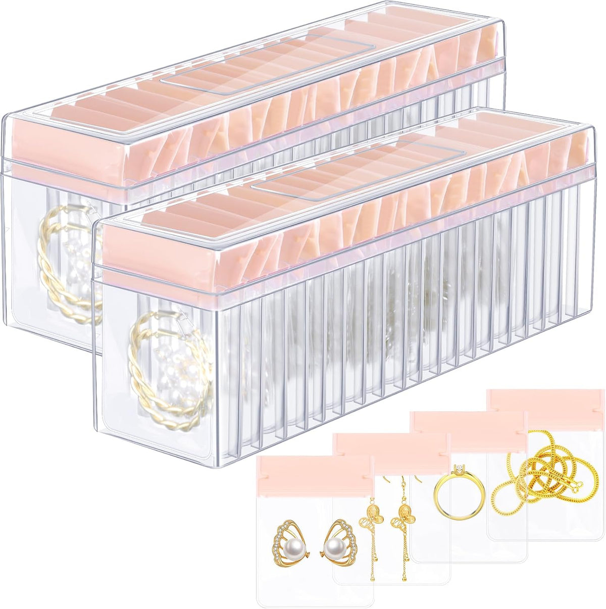 21 Pcs Acrylic Jewelry Case Organizer, Clear Jewelry Organizers Holder with Portable Anti Tarnish Storage Bags for Rings, Earrings, Necklaces, Ideal Gifts for Women (Clear)