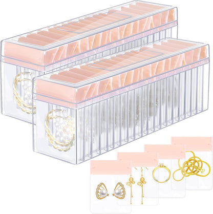 21 Pcs Acrylic Jewelry Case Organizer, Clear Jewelry Organizers Holder with Portable Anti Tarnish Storage Bags for Rings, Earrings, Necklaces, Ideal Gifts for Women (Clear)