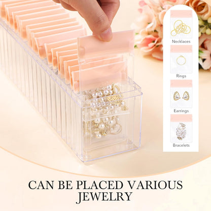 21 Pcs Acrylic Jewelry Case Organizer, Clear Jewelry Organizers Holder with Portable Anti Tarnish Storage Bags for Rings, Earrings, Necklaces, Ideal Gifts for Women (Clear)