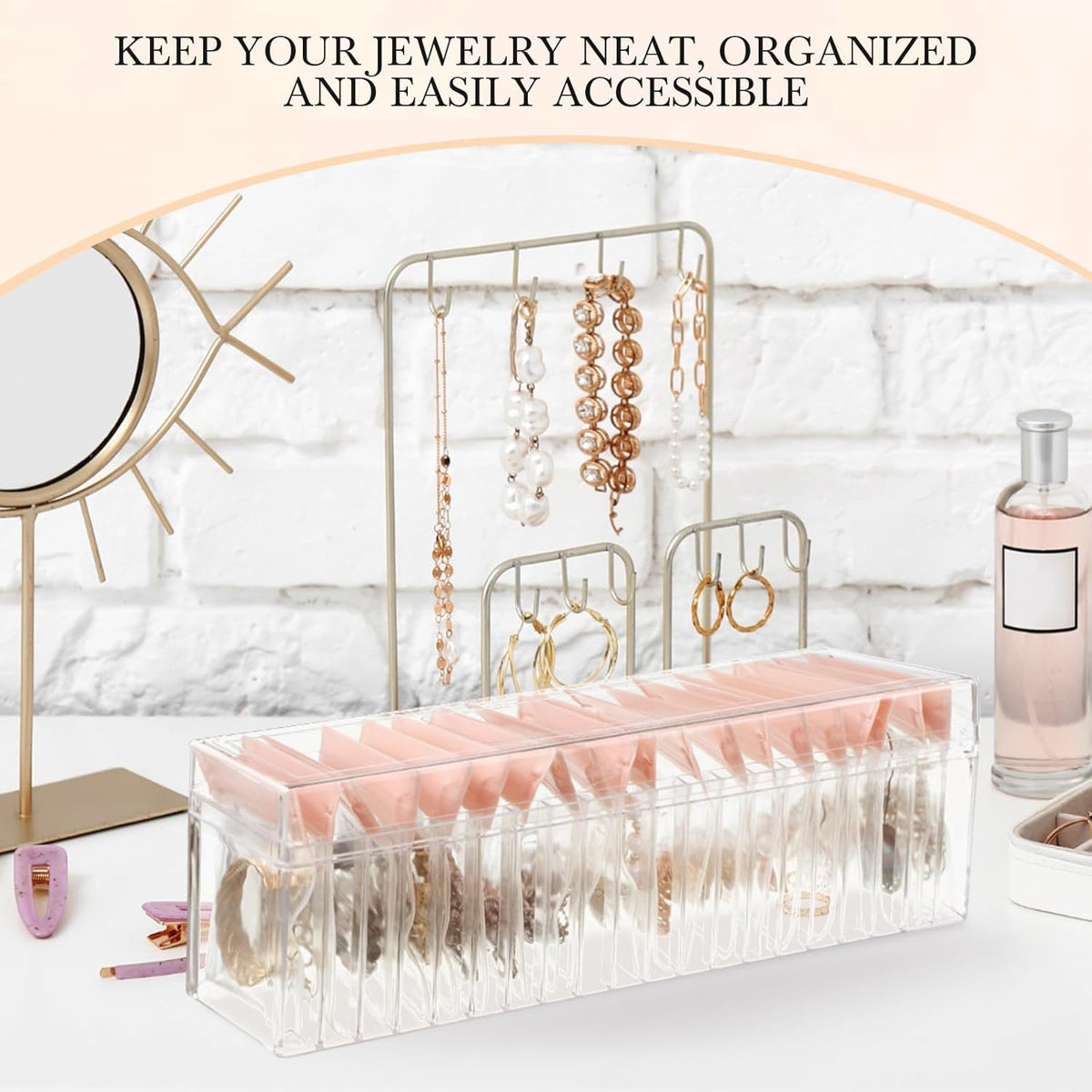 21 Pcs Acrylic Jewelry Case Organizer, Clear Jewelry Organizers Holder with Portable Anti Tarnish Storage Bags for Rings, Earrings, Necklaces, Ideal Gifts for Women (Clear)