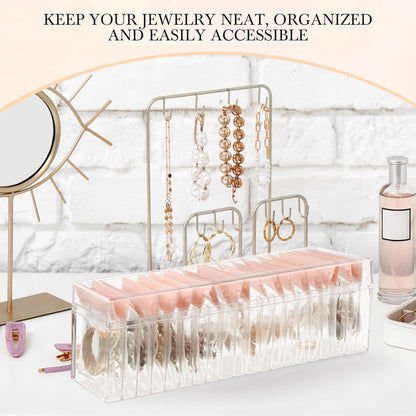 21 Pcs Acrylic Jewelry Case Organizer, Clear Jewelry Organizers Holder with Portable Anti Tarnish Storage Bags for Rings, Earrings, Necklaces, Ideal Gifts for Women (Clear)