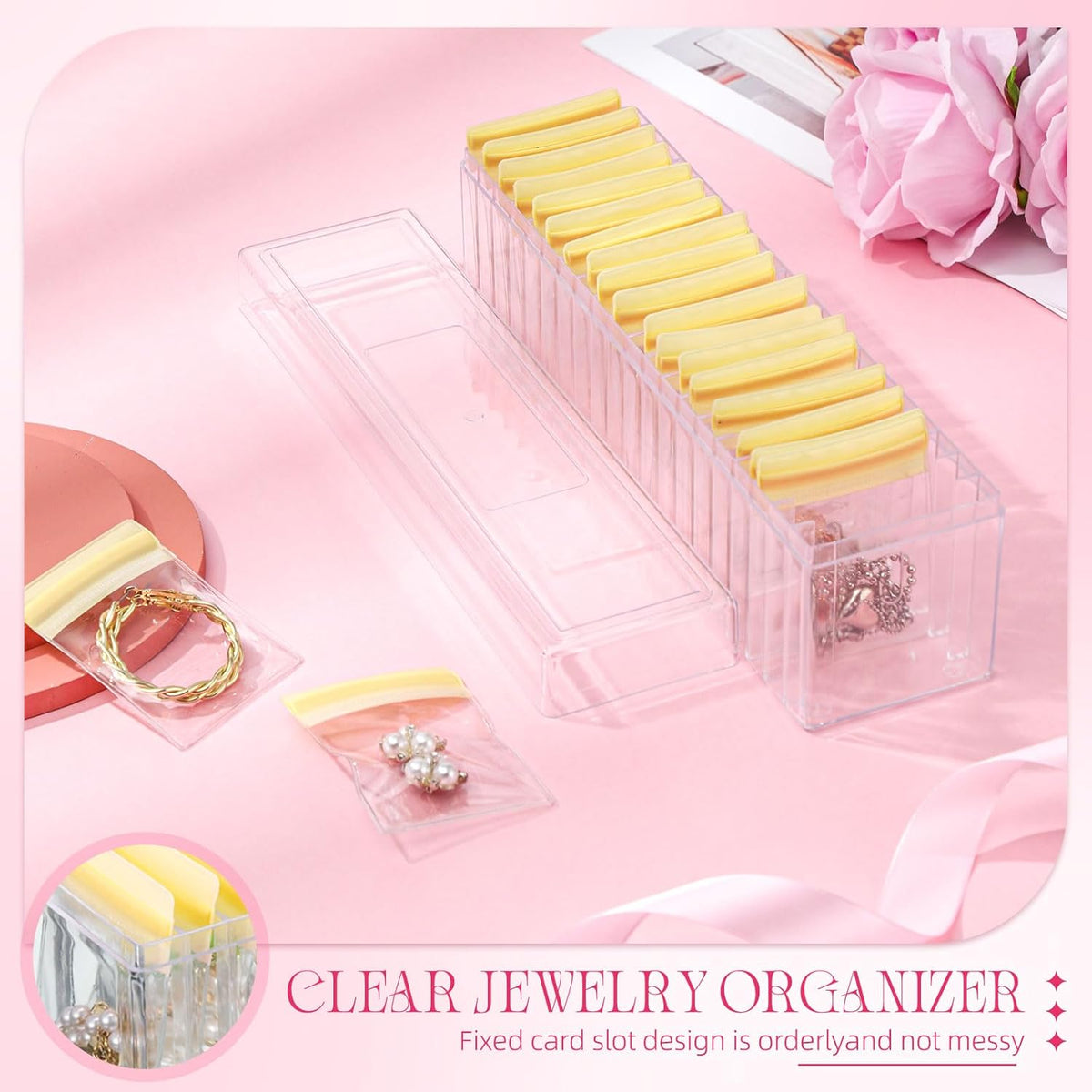 21 Pcs Acrylic Jewelry Case Organizer, Clear Jewelry Organizers Holder with Portable Anti Tarnish Storage Bags for Rings, Earrings, Necklaces, Ideal Gifts for Women (Clear)