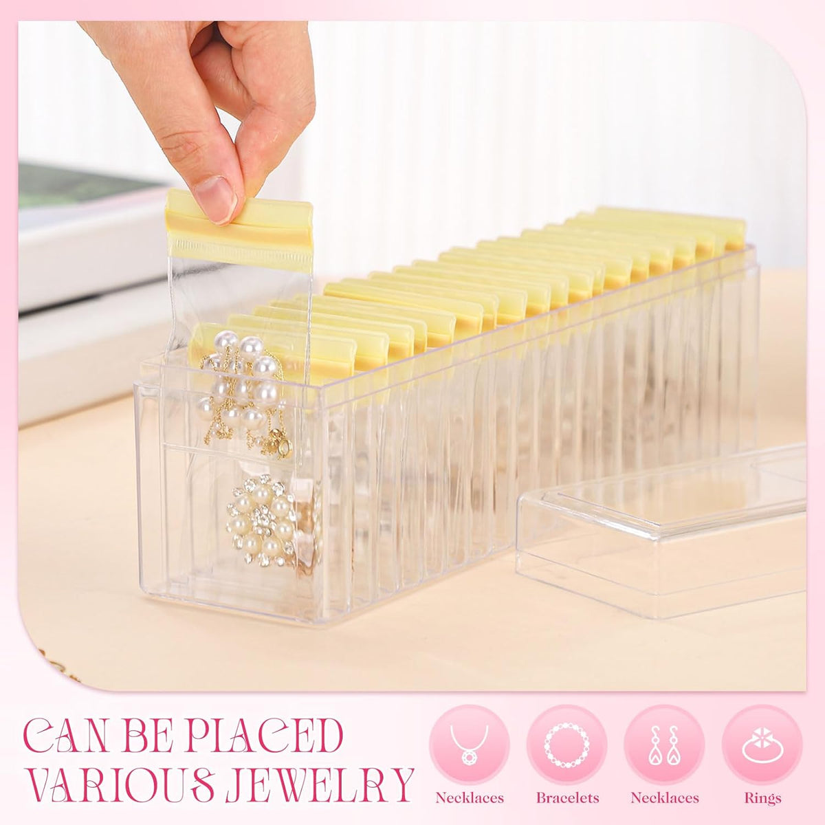 21 Pcs Acrylic Jewelry Case Organizer, Clear Jewelry Organizers Holder with Portable Anti Tarnish Storage Bags for Rings, Earrings, Necklaces, Ideal Gifts for Women (Clear)