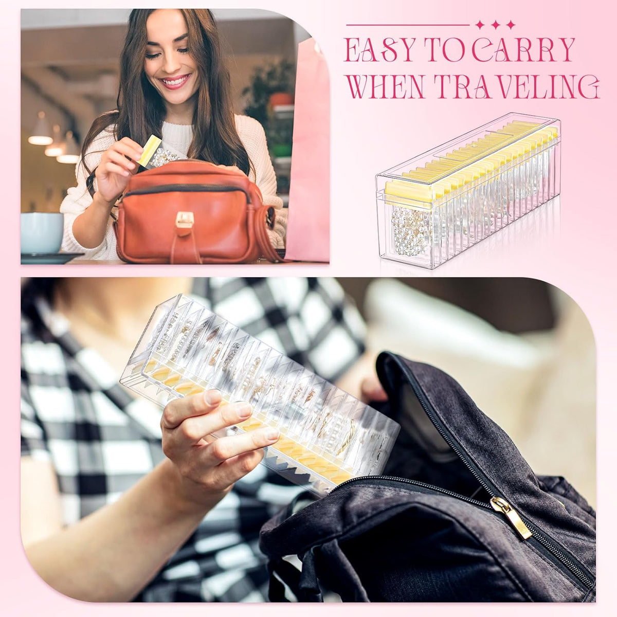 21 Pcs Acrylic Jewelry Case Organizer, Clear Jewelry Organizers Holder with Portable Anti Tarnish Storage Bags for Rings, Earrings, Necklaces, Ideal Gifts for Women (Clear)