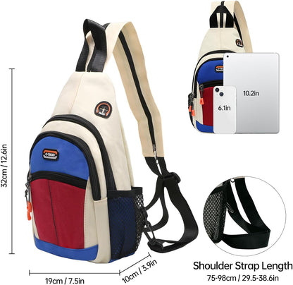 Sling Bag - Women's Crossbody Shoulder Backpack for Men, Travel, Hiking, Sport, Casual Daypack (Beige, Blue, Red)