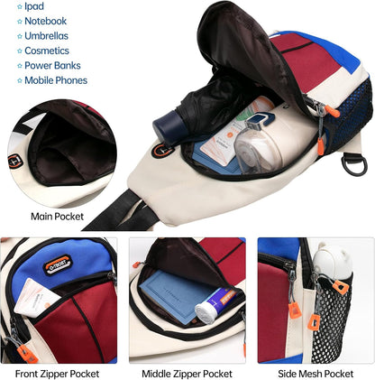 Sling Bag - Women's Crossbody Shoulder Backpack for Men, Travel, Hiking, Sport, Casual Daypack (Beige, Blue, Red)