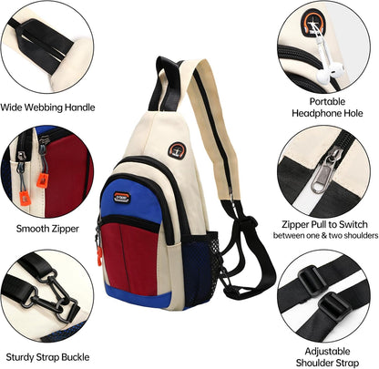 Sling Bag - Women's Crossbody Shoulder Backpack for Men, Travel, Hiking, Sport, Casual Daypack (Beige, Blue, Red)