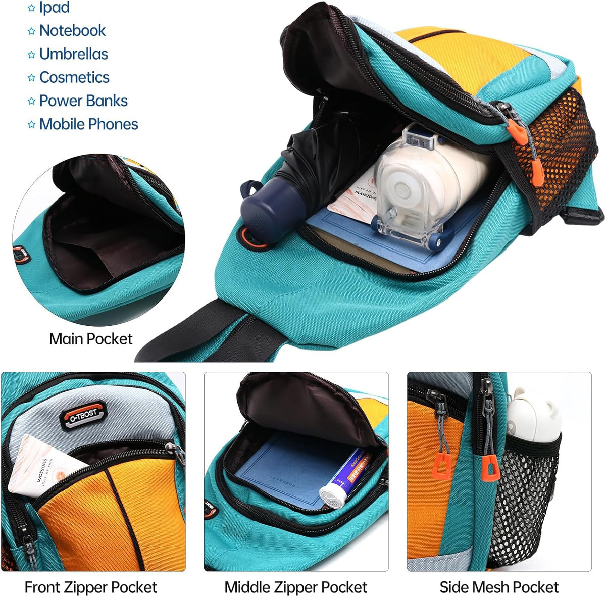 Sling Bag - Women's Crossbody Shoulder Backpack for Men, Travel, Hiking, Sport, Casual Daypack (Beige, Blue, Red)