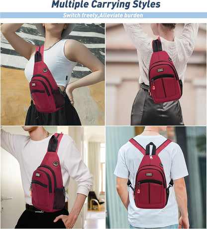 Sling Bag - Women's Crossbody Shoulder Backpack for Men, Travel, Hiking, Sport, Casual Daypack (Beige, Blue, Red)