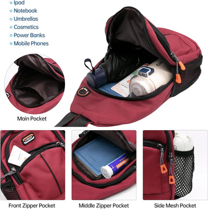 Sling Bag - Women's Crossbody Shoulder Backpack for Men, Travel, Hiking, Sport, Casual Daypack (Beige, Blue, Red)