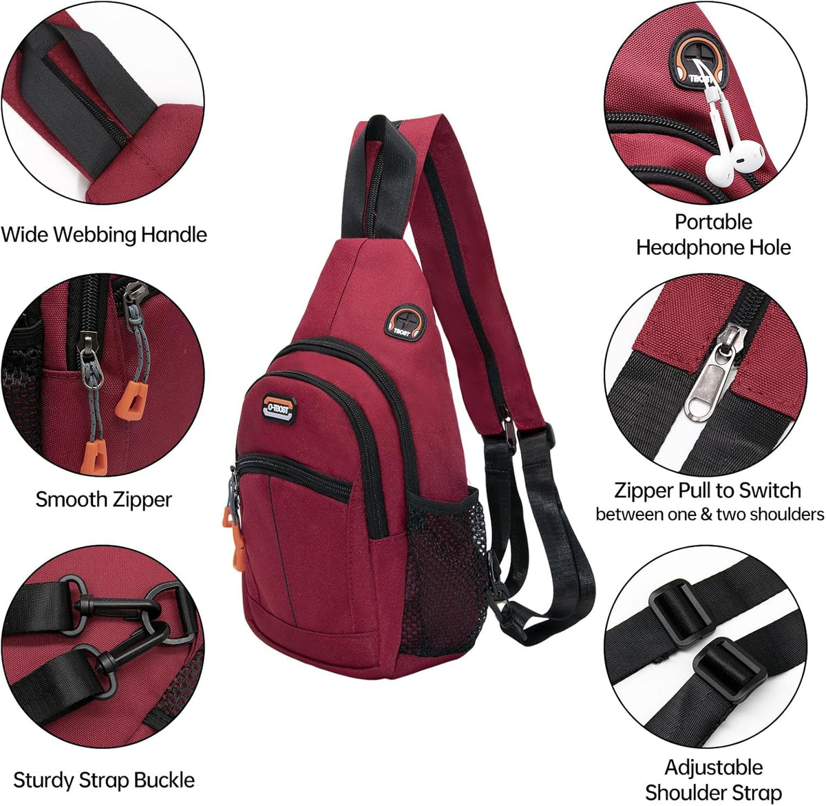 Sling Bag - Women's Crossbody Shoulder Backpack for Men, Travel, Hiking, Sport, Casual Daypack (Beige, Blue, Red)