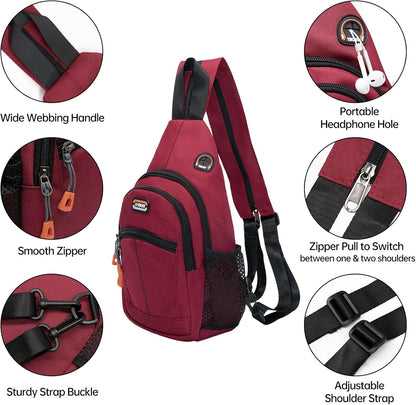 Sling Bag - Women's Crossbody Shoulder Backpack for Men, Travel, Hiking, Sport, Casual Daypack (Beige, Blue, Red)