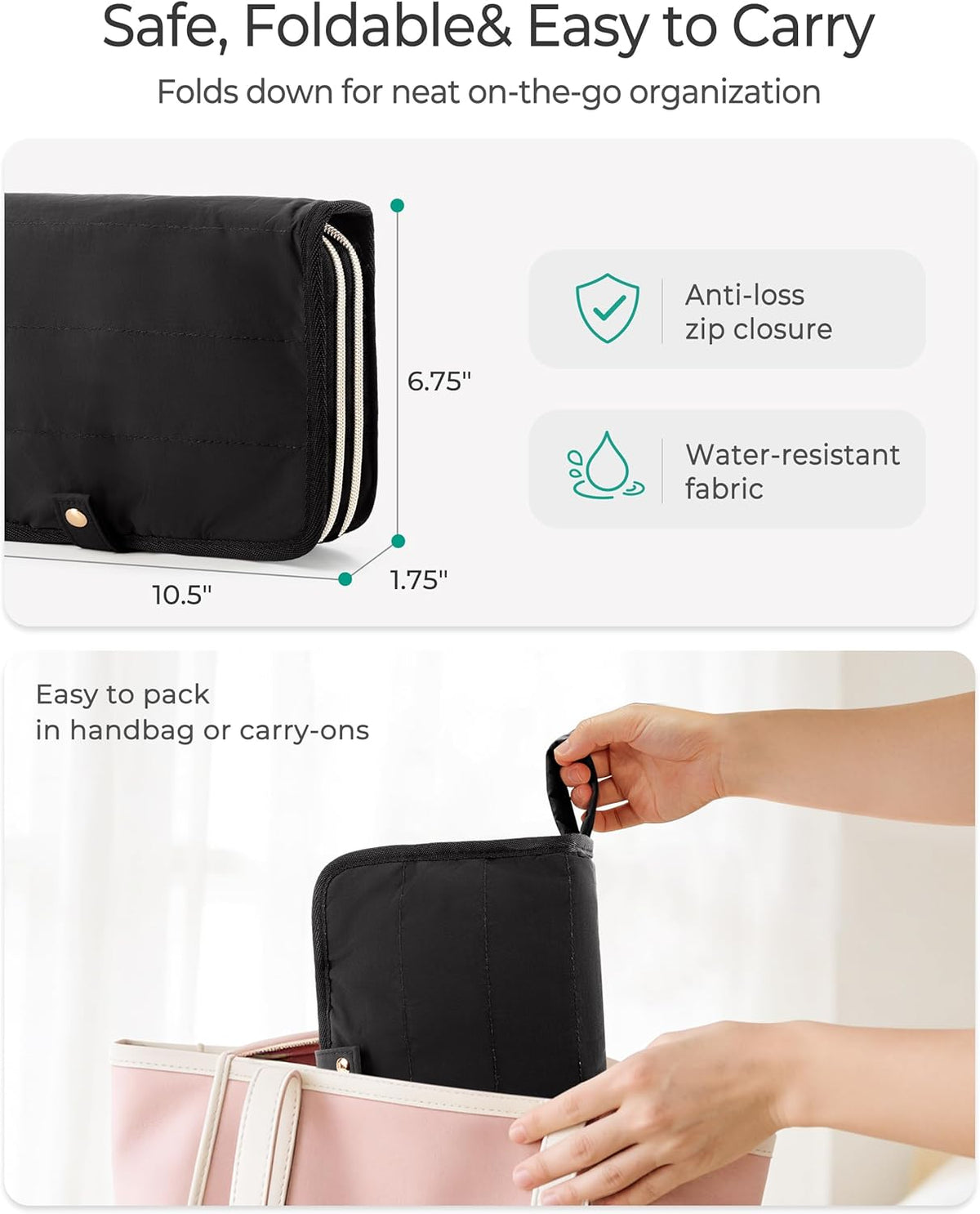 Travel Jewelry Case Organizer with Zipper, Foldable Jewelry Bag for Earrings, Rings, Necklaces, Bracelets, Brooches, Pink
