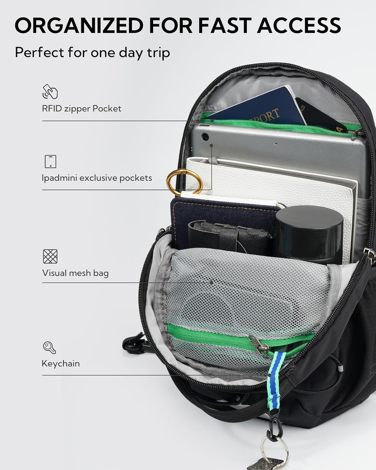 RFID Anti Theft Sling Bag: Small Crossbody Travel Hiking Daypacks | RFID pocket,Multi-compartment pocket,Water-resistant,Adjustable shoulder strap with card pocket,Lightweight nylon