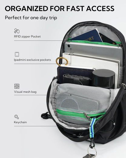 RFID Anti Theft Sling Bag: Small Crossbody Travel Hiking Daypacks | RFID pocket,Multi-compartment pocket,Water-resistant,Adjustable shoulder strap with card pocket,Lightweight nylon