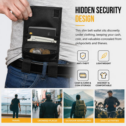 Slim Coin Purse Belt Wallet Hidden Travel Anti-Theft Waist Pouch | with Zipper for Men Waist Money Slim Pouch Easy Carry Daily Gift For Father‘s Day