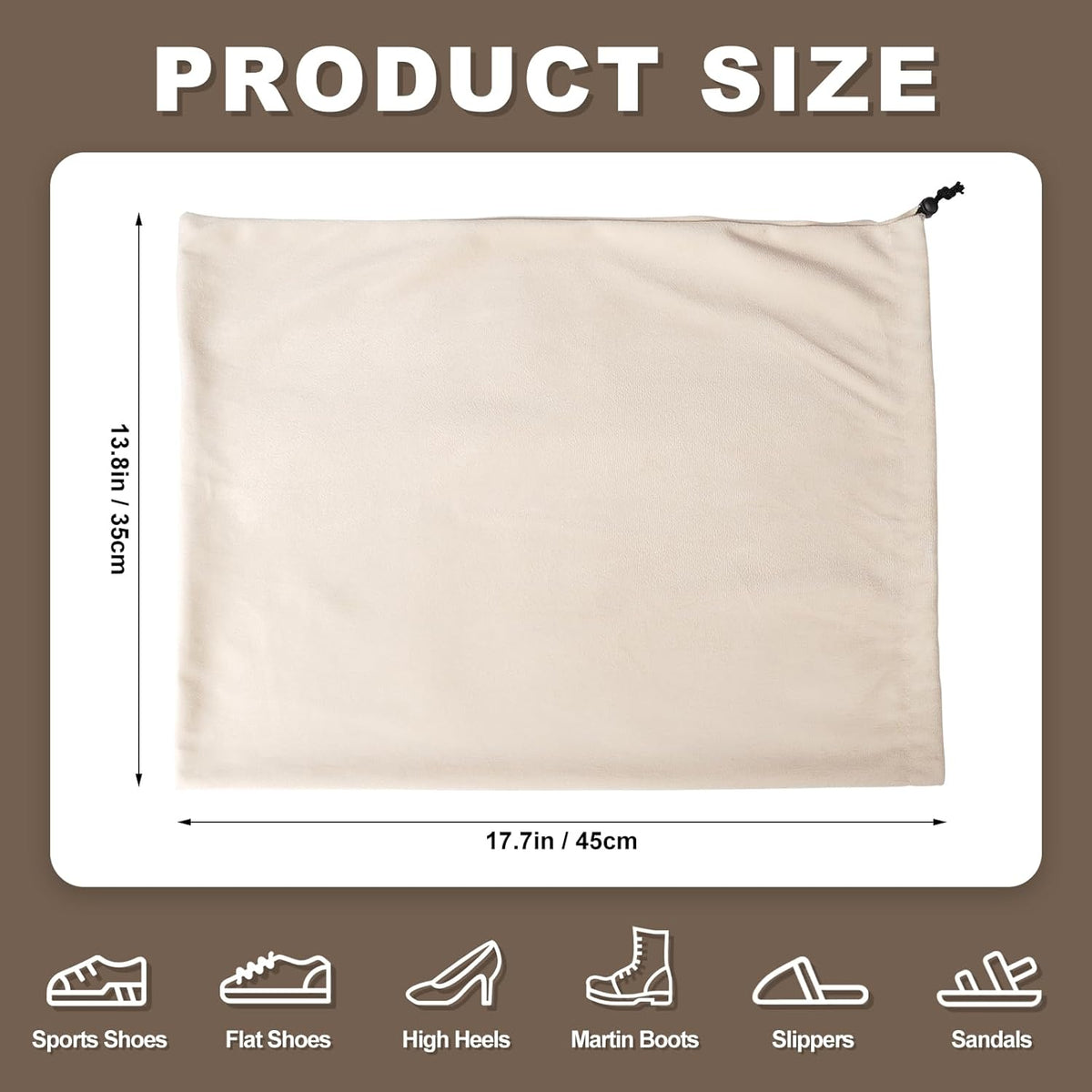5 Pack Shoe Bags for Travel, Washable Dust Bags for Storage & Packing 17.7" x 13.8" Dustproof Flannel with Drawstring Closure for Boots Handbags Shoes & Toys (Beige)