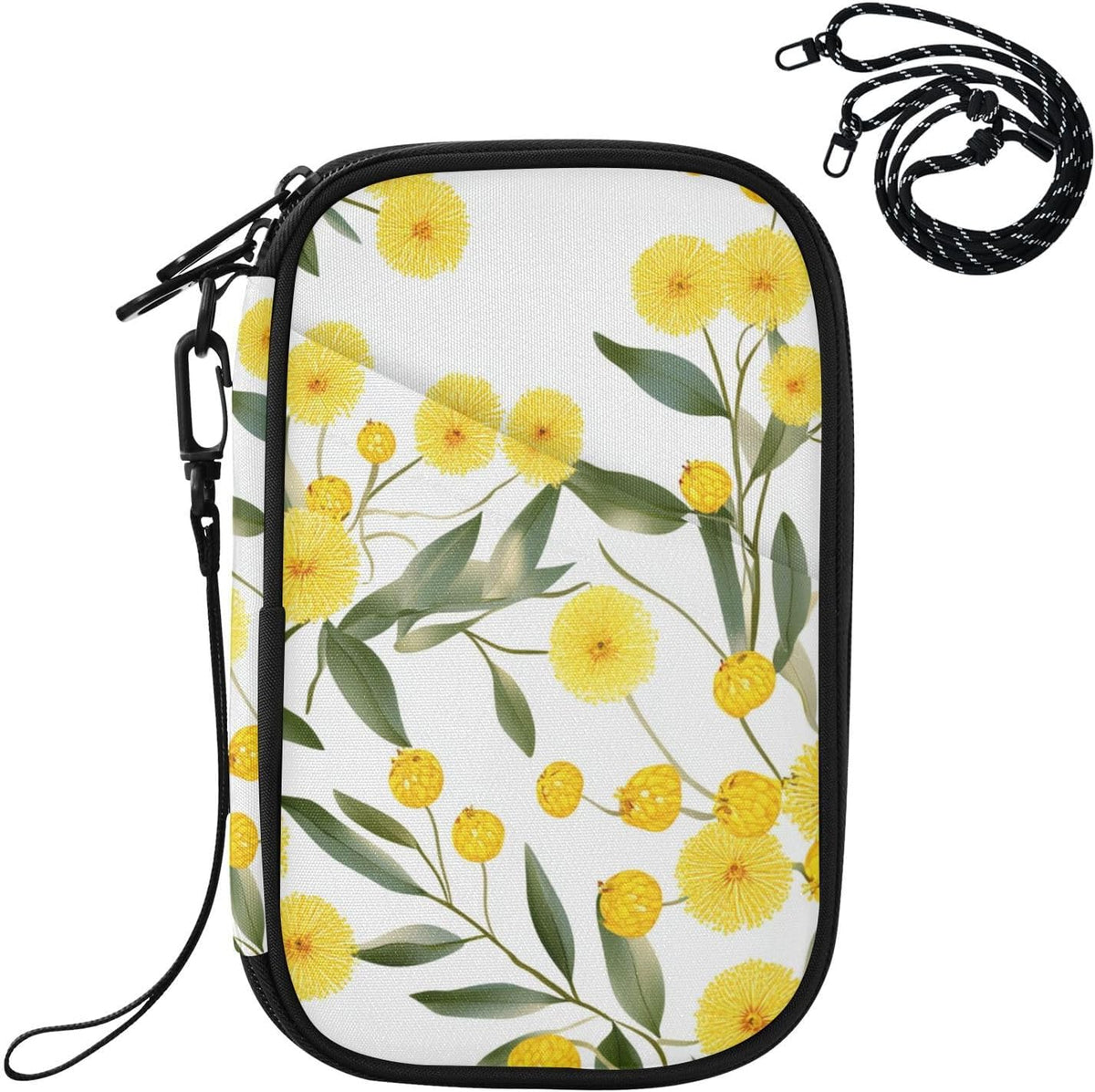 Travel Document Organizer 21×14×3 CM | Scratch Resistant Polyester Multi Pockets Multi-Way Carry for Men Women Vacation Golden Wattle Print