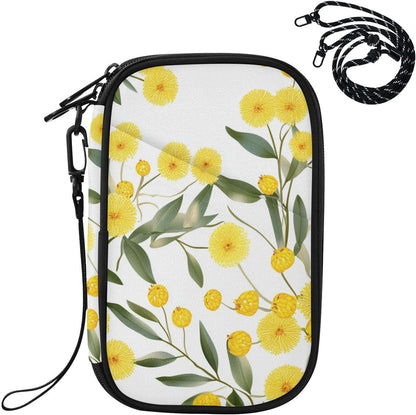 Travel Document Organizer 21×14×3 CM | Scratch Resistant Polyester Multi Pockets Multi-Way Carry for Men Women Vacation Golden Wattle Print