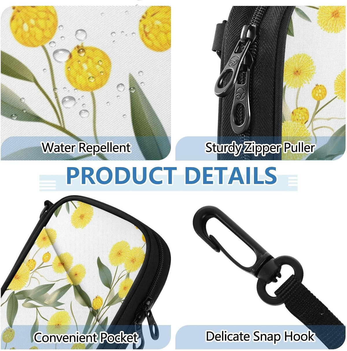 Travel Document Organizer 21×14×3 CM | Scratch Resistant Polyester Multi Pockets Multi-Way Carry for Men Women Vacation Golden Wattle Print