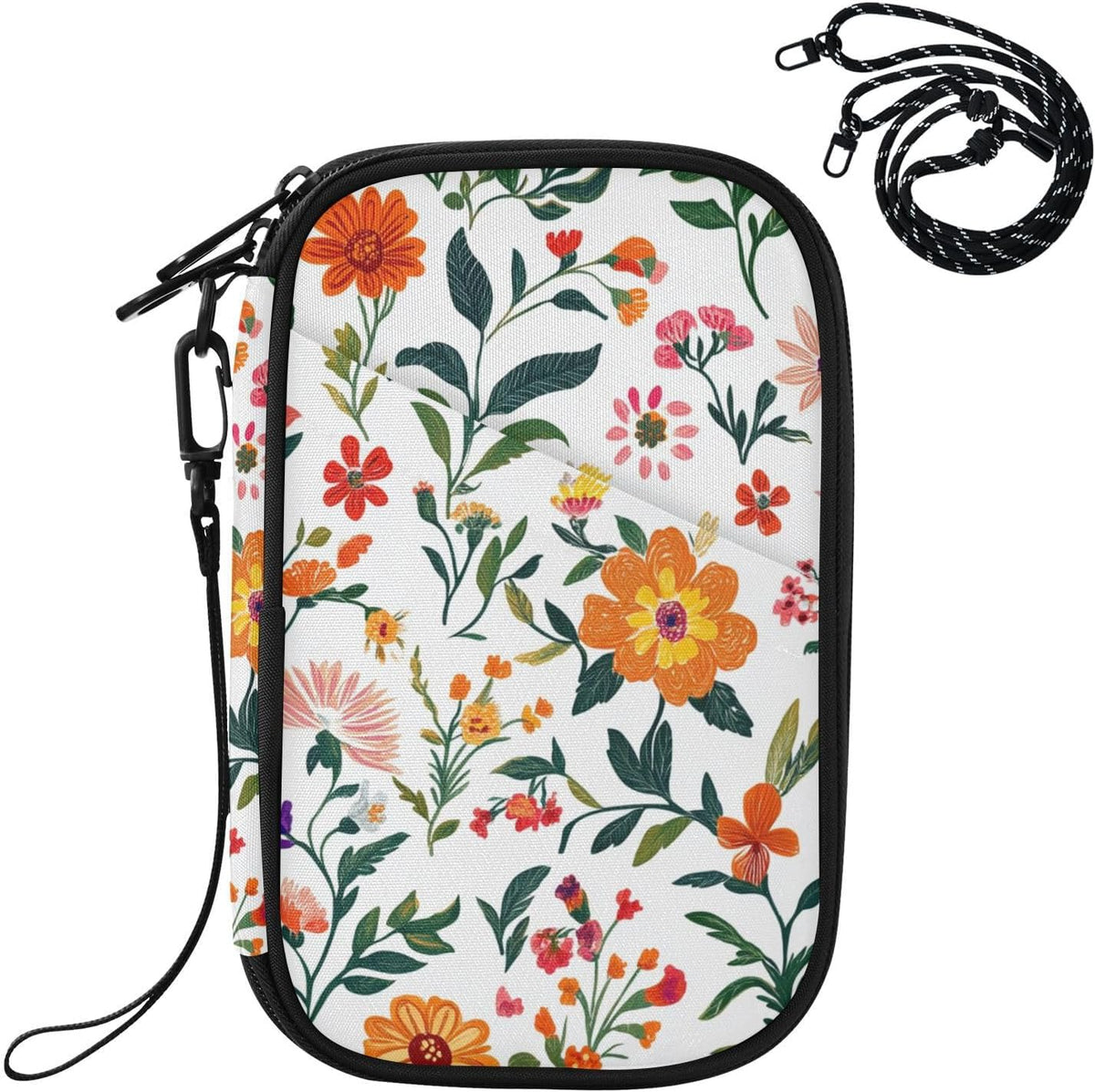 Travel Document Organizer 21×14×3 CM | Scratch Resistant Polyester Multi Pockets Multi-Way Carry for Men Women Vacation Golden Wattle Print