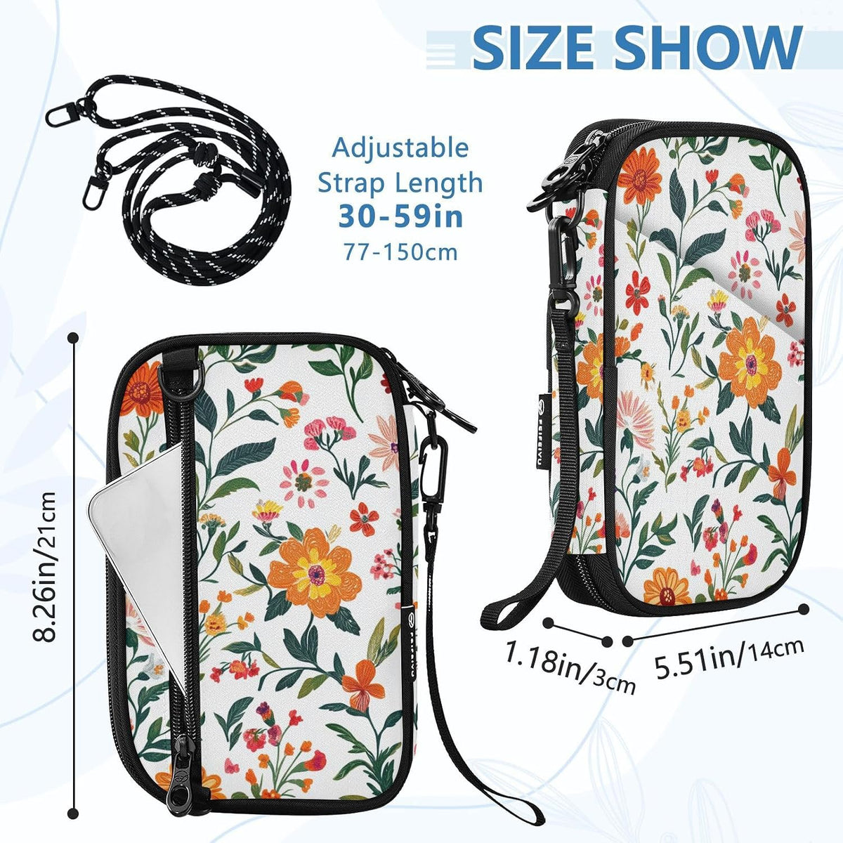 Travel Document Organizer 21×14×3 CM | Scratch Resistant Polyester Multi Pockets Multi-Way Carry for Men Women Vacation Golden Wattle Print
