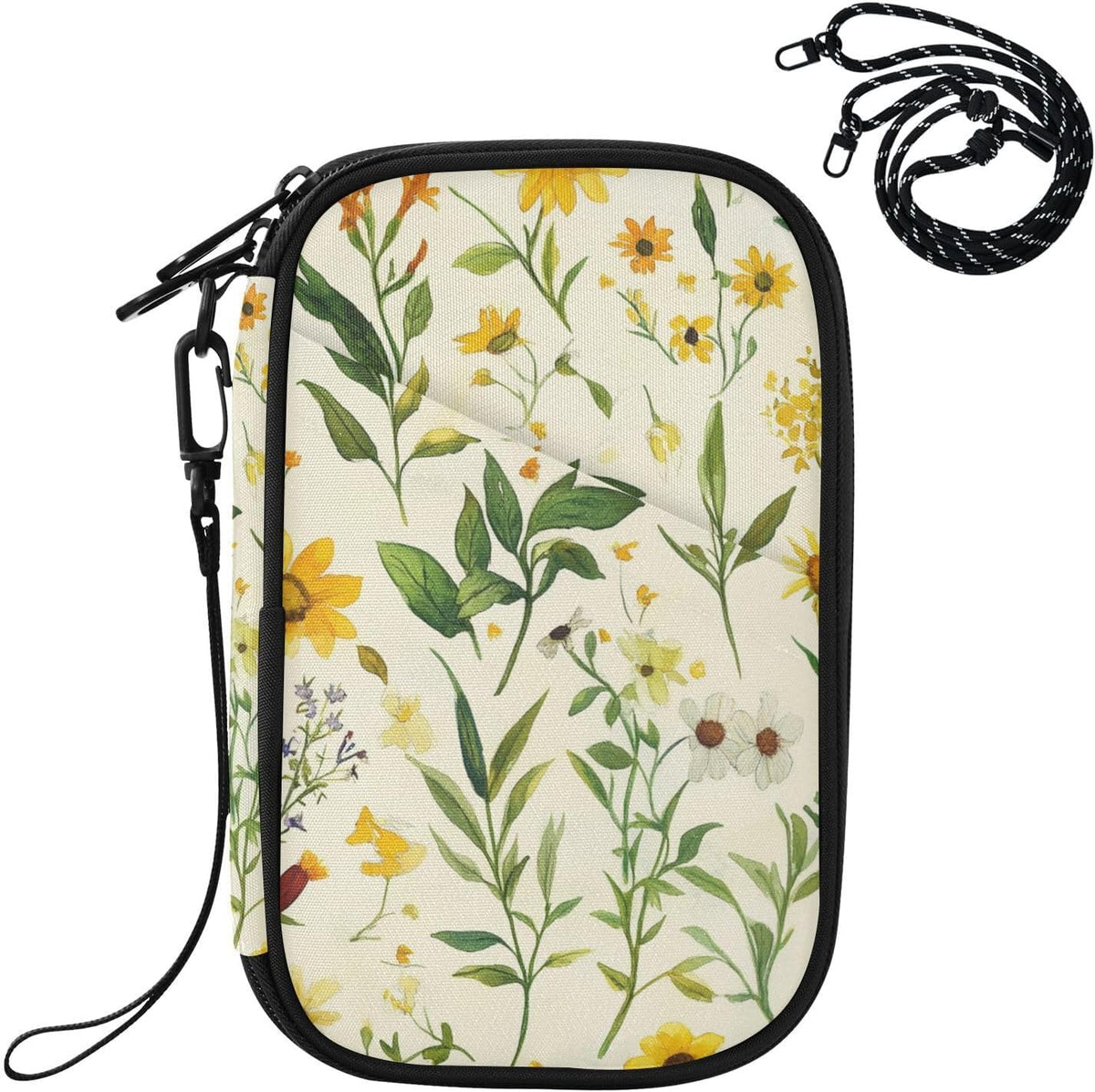 Travel Document Organizer 21×14×3 CM | Scratch Resistant Polyester Multi Pockets Multi-Way Carry for Men Women Vacation Golden Wattle Print
