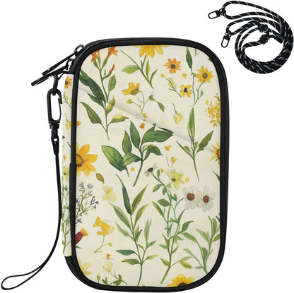 Travel Document Organizer 21×14×3 CM | Scratch Resistant Polyester Multi Pockets Multi-Way Carry for Men Women Vacation Golden Wattle Print