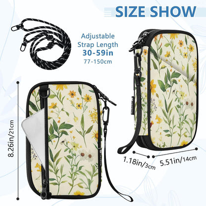Travel Document Organizer 21×14×3 CM | Scratch Resistant Polyester Multi Pockets Multi-Way Carry for Men Women Vacation Golden Wattle Print