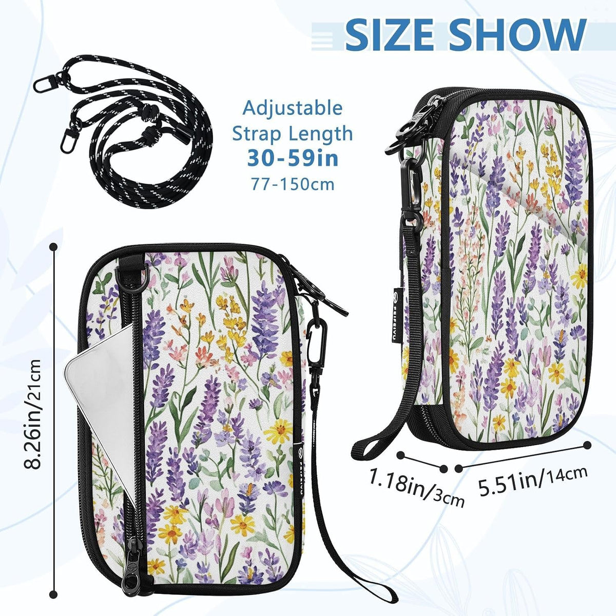 Travel Document Organizer 21×14×3 CM | Scratch Resistant Polyester Multi Pockets Multi-Way Carry for Men Women Vacation Golden Wattle Print