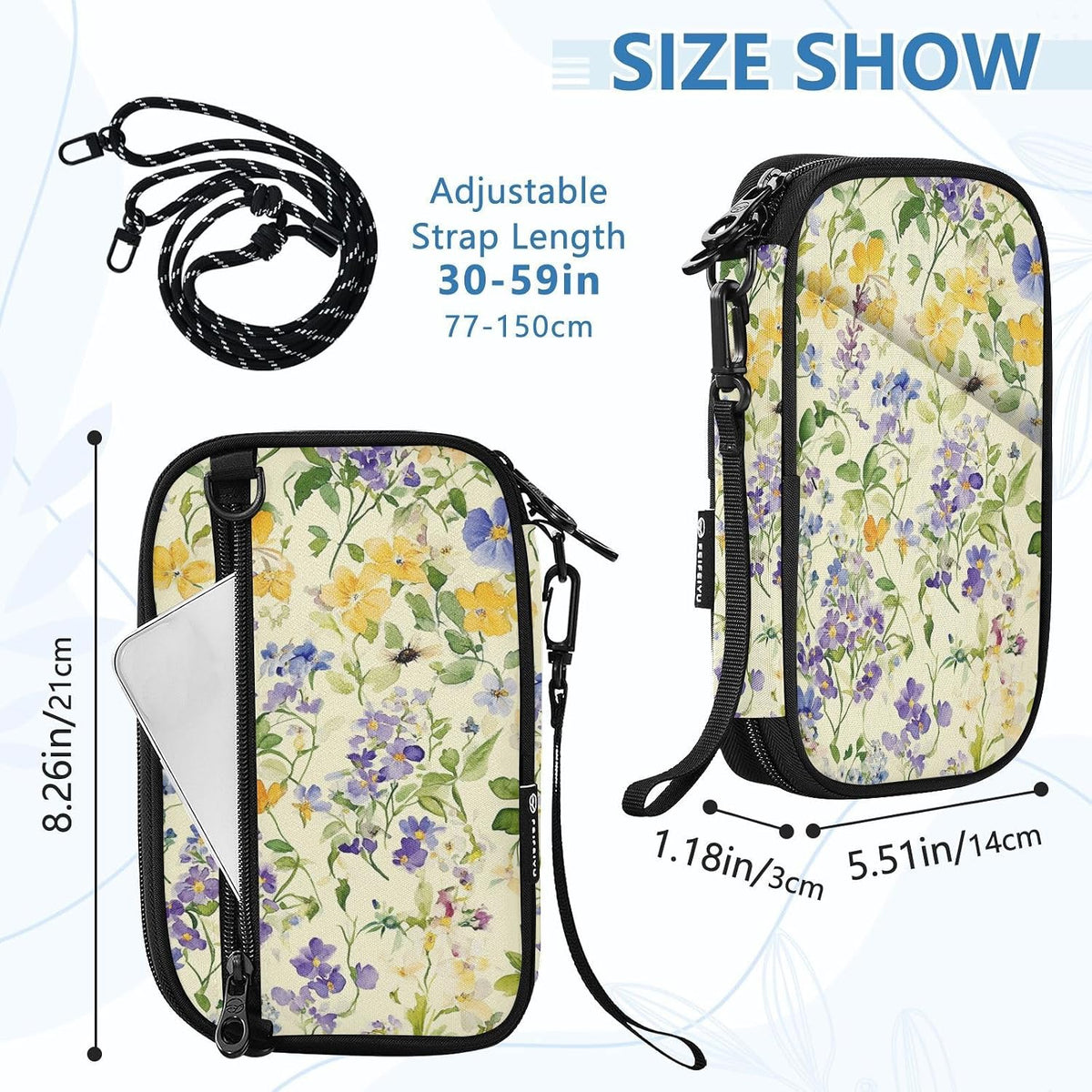 Travel Document Organizer 21×14×3 CM | Scratch Resistant Polyester Multi Pockets Multi-Way Carry for Men Women Vacation Golden Wattle Print