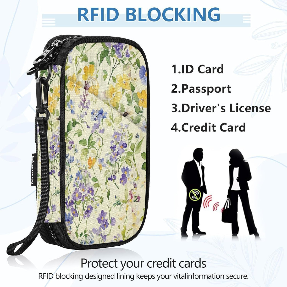 Travel Document Organizer 21×14×3 CM | Scratch Resistant Polyester Multi Pockets Multi-Way Carry for Men Women Vacation Golden Wattle Print