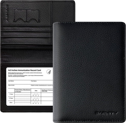 Genuine Leather RFID Blocking Slim Travel Passport Holder，green | Top-Grain Leather, RFID Blocking, Multi Slots (3+2 SD), Slim, Unisex Multi-Function Holder, Travel Sleeve