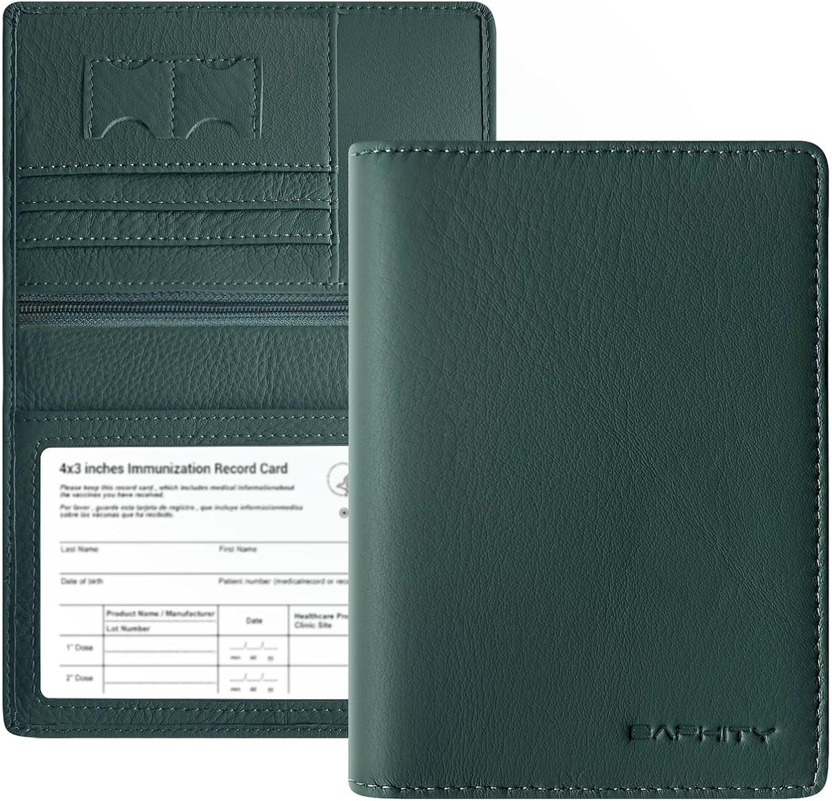 Genuine Leather RFID Blocking Slim Travel Passport Holder，green | Top-Grain Leather, RFID Blocking, Multi Slots (3+2 SD), Slim, Unisex Multi-Function Holder, Travel Sleeve