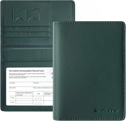 Genuine Leather RFID Blocking Slim Travel Passport Holder，green | Top-Grain Leather, RFID Blocking, Multi Slots (3+2 SD), Slim, Unisex Multi-Function Holder, Travel Sleeve